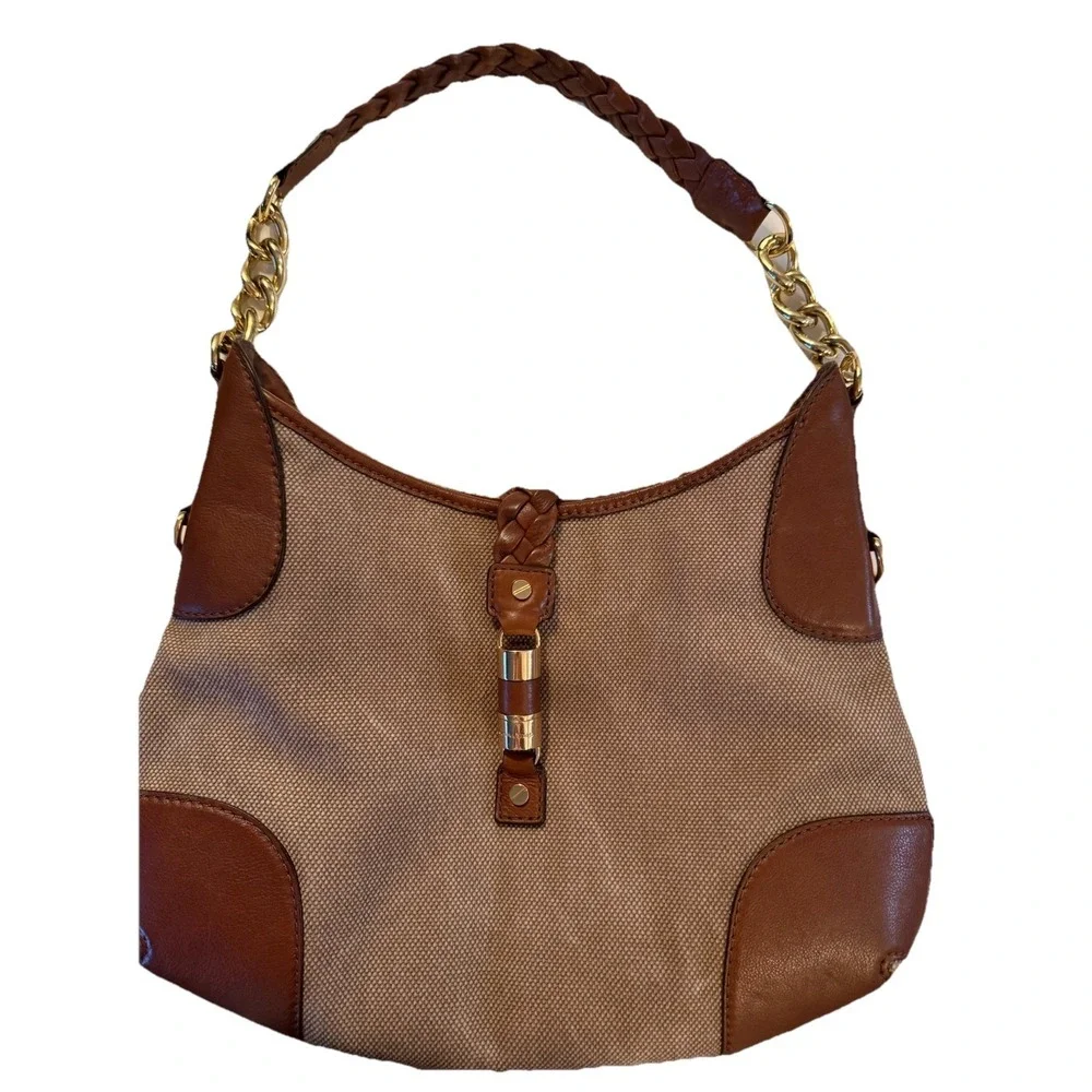 Michael Kors Canvas‎ Hobo Brown Purse Jet Set Braided Leather Shoulder Bag